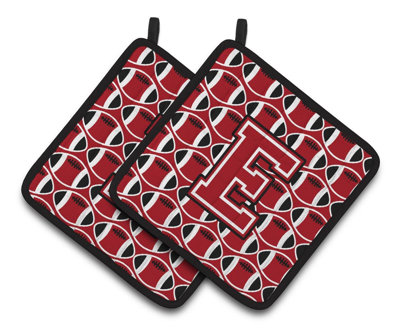 "Letter E Football Red, Black and White Pair of Pot Holders CJ1073-EPTHD" - the-store.com