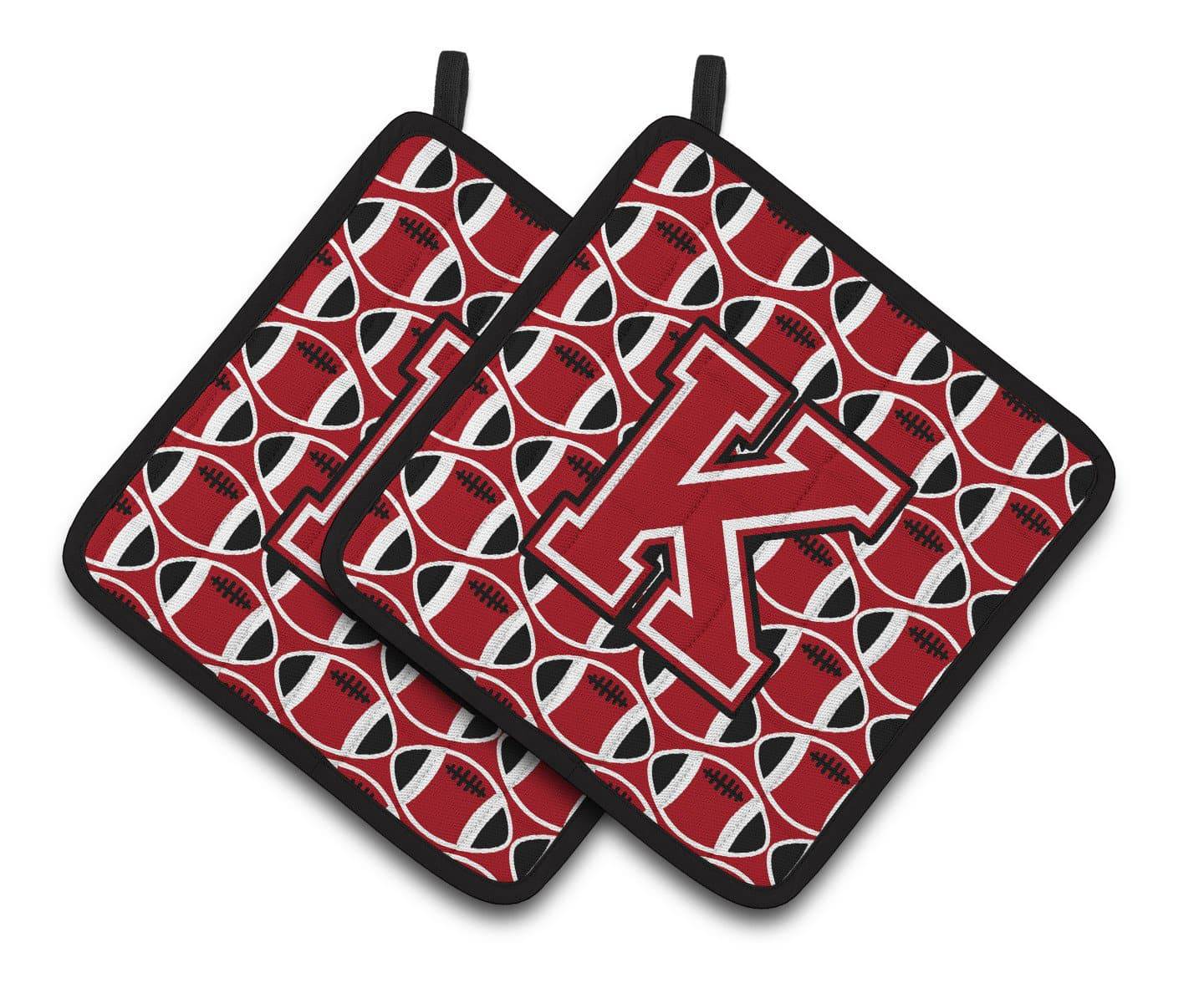 "Letter K Football Red, Black and White Pair of Pot Holders CJ1073-KPTHD" - the-store.com