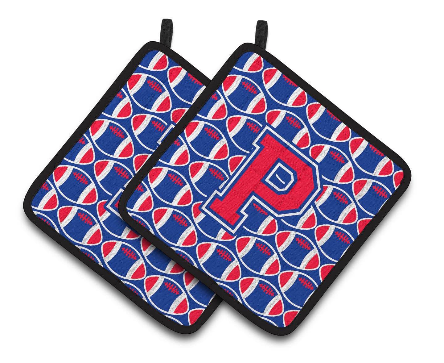 Letter P Football Harvard Crimson and Yale Blue Pair of Pot Holders CJ1076-PPTHD - the-store.com