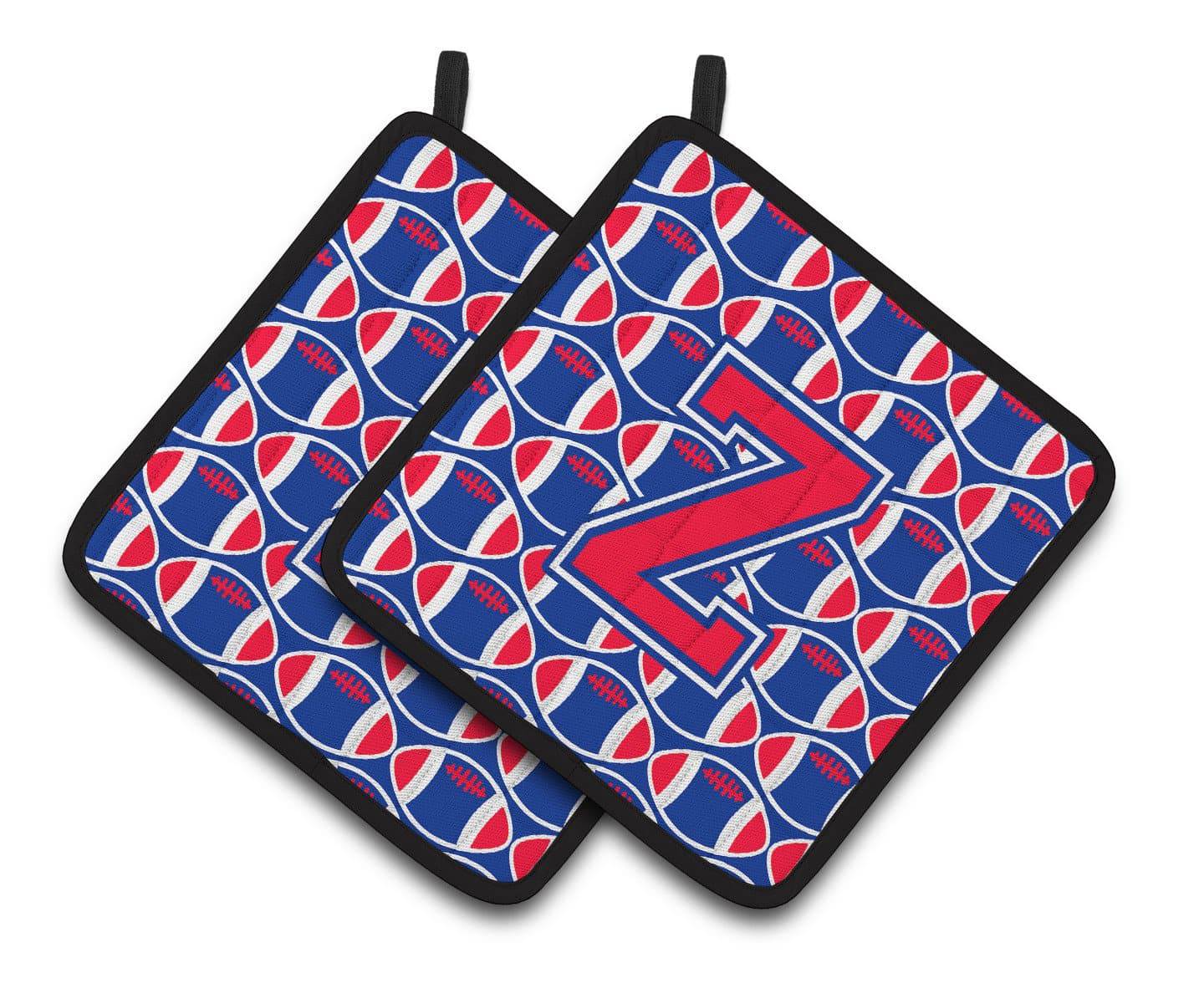Letter Z Football Harvard Crimson and Yale Blue Pair of Pot Holders CJ1076-ZPTHD - the-store.com