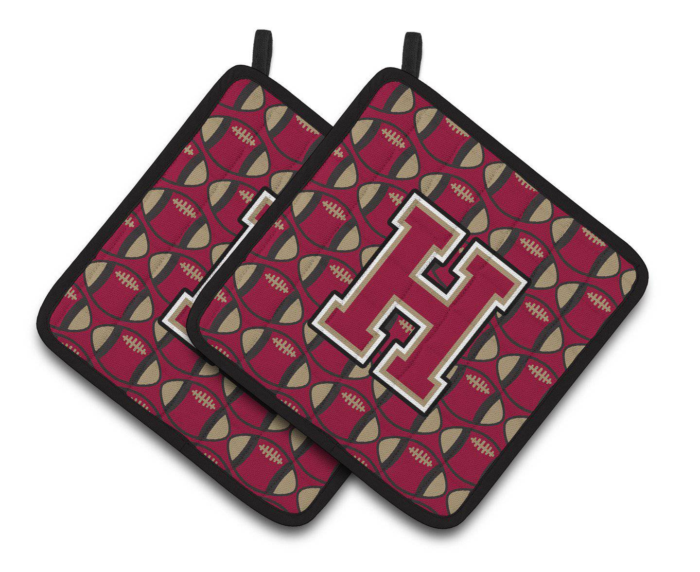 Letter H Football Garnet and Gold Pair of Pot Holders CJ1078-HPTHD - the-store.com