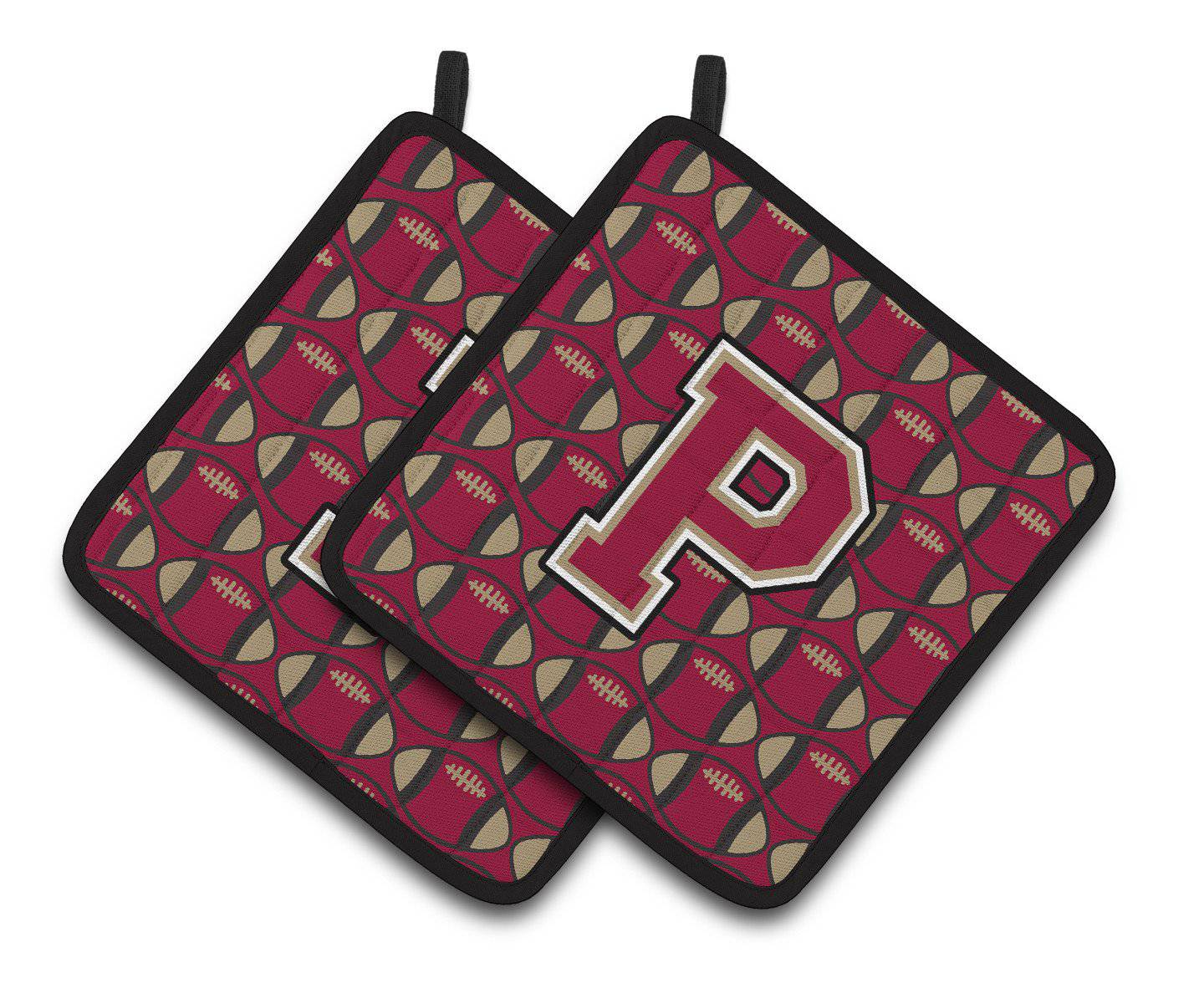 Letter P Football Garnet and Gold Pair of Pot Holders CJ1078-PPTHD - the-store.com