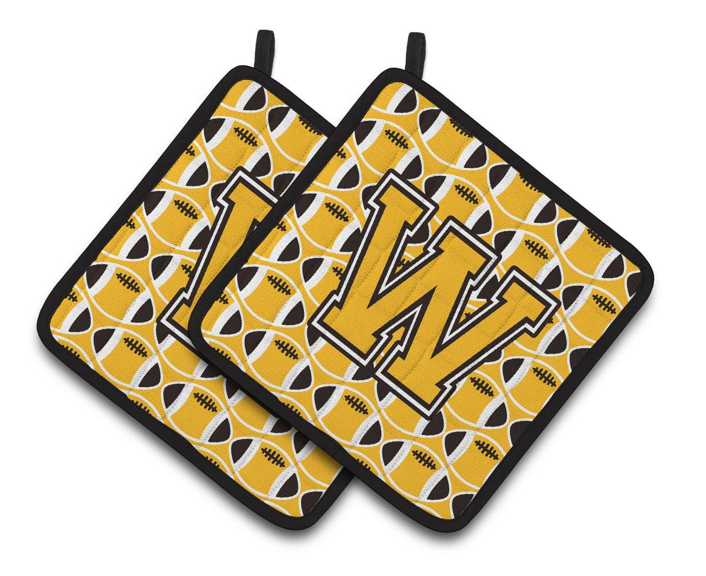 "Letter W Football Black, Old Gold and White Pair of Pot Holders CJ1080-WPTHD" - the-store.com