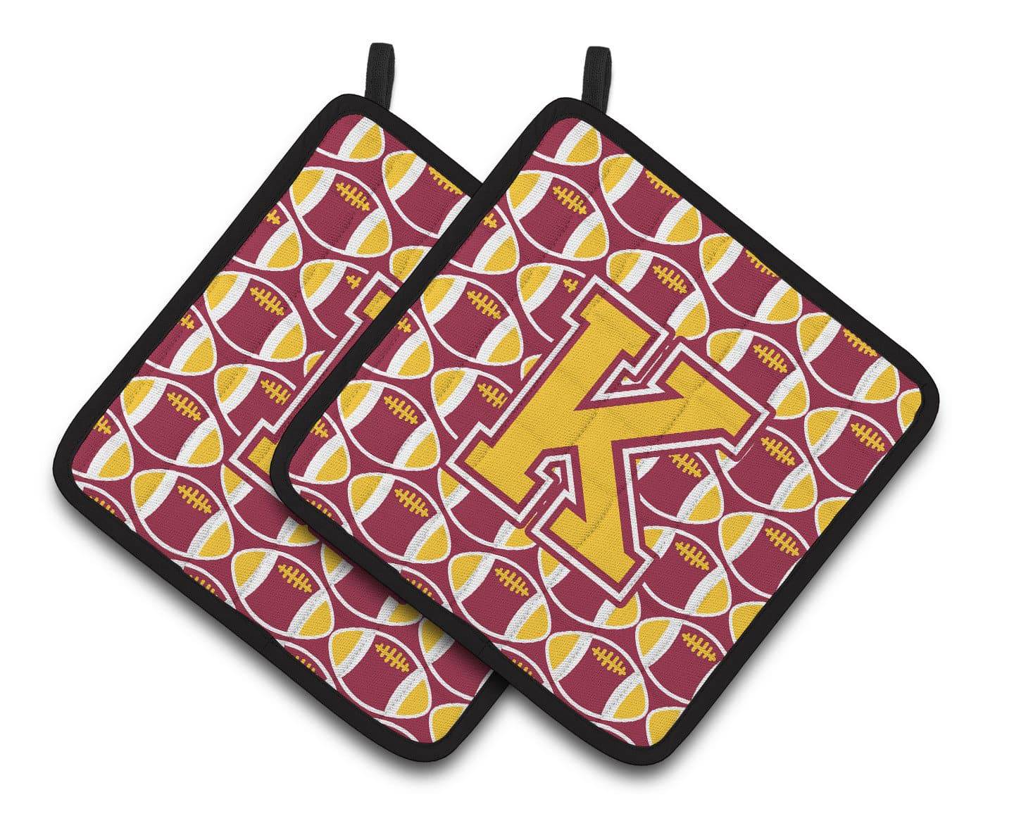 Letter K Football Maroon and Gold Pair of Pot Holders CJ1081-KPTHD - the-store.com
