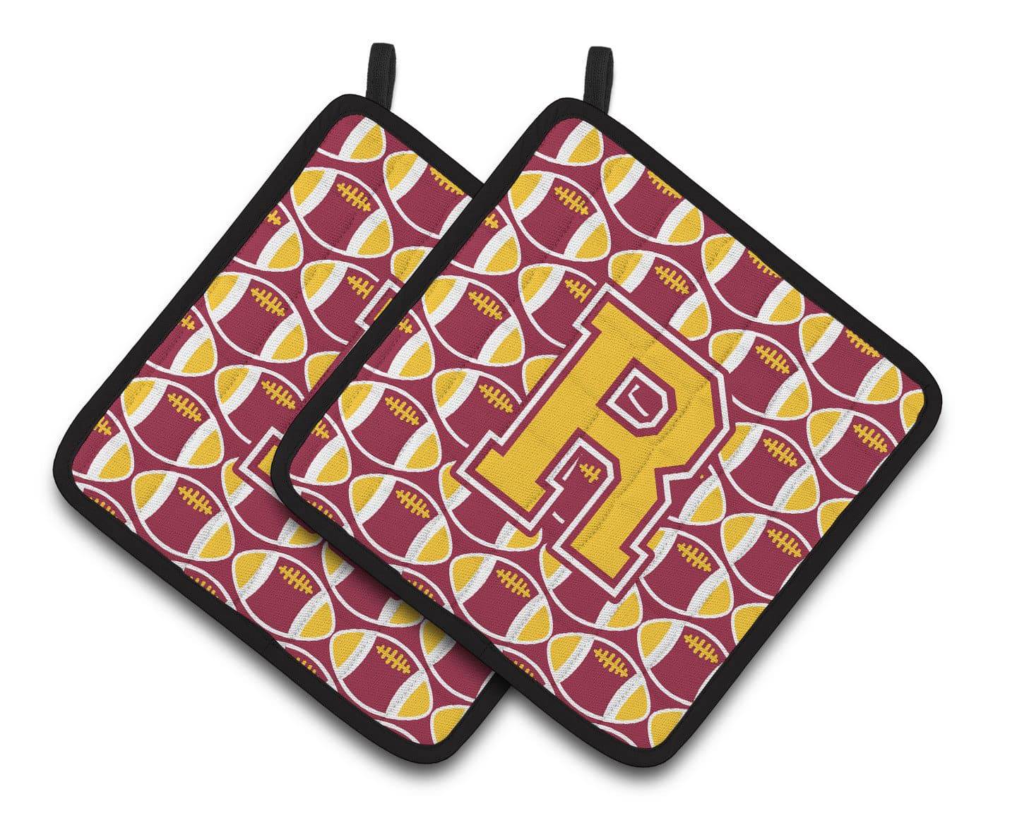 Letter R Football Maroon and Gold Pair of Pot Holders CJ1081-RPTHD - the-store.com