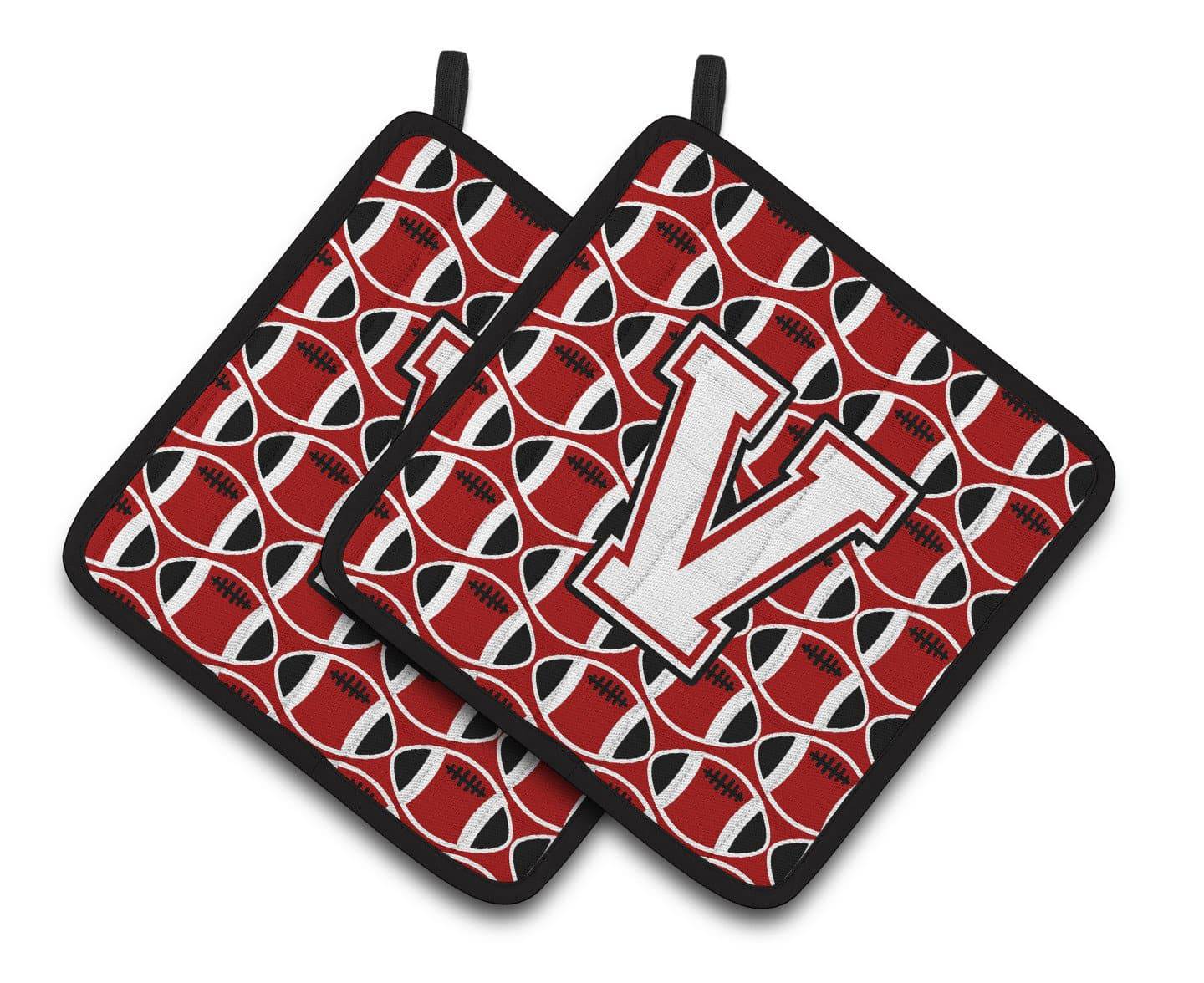 Letter V Football Cardinal and White Pair of Pot Holders CJ1082-VPTHD - the-store.com