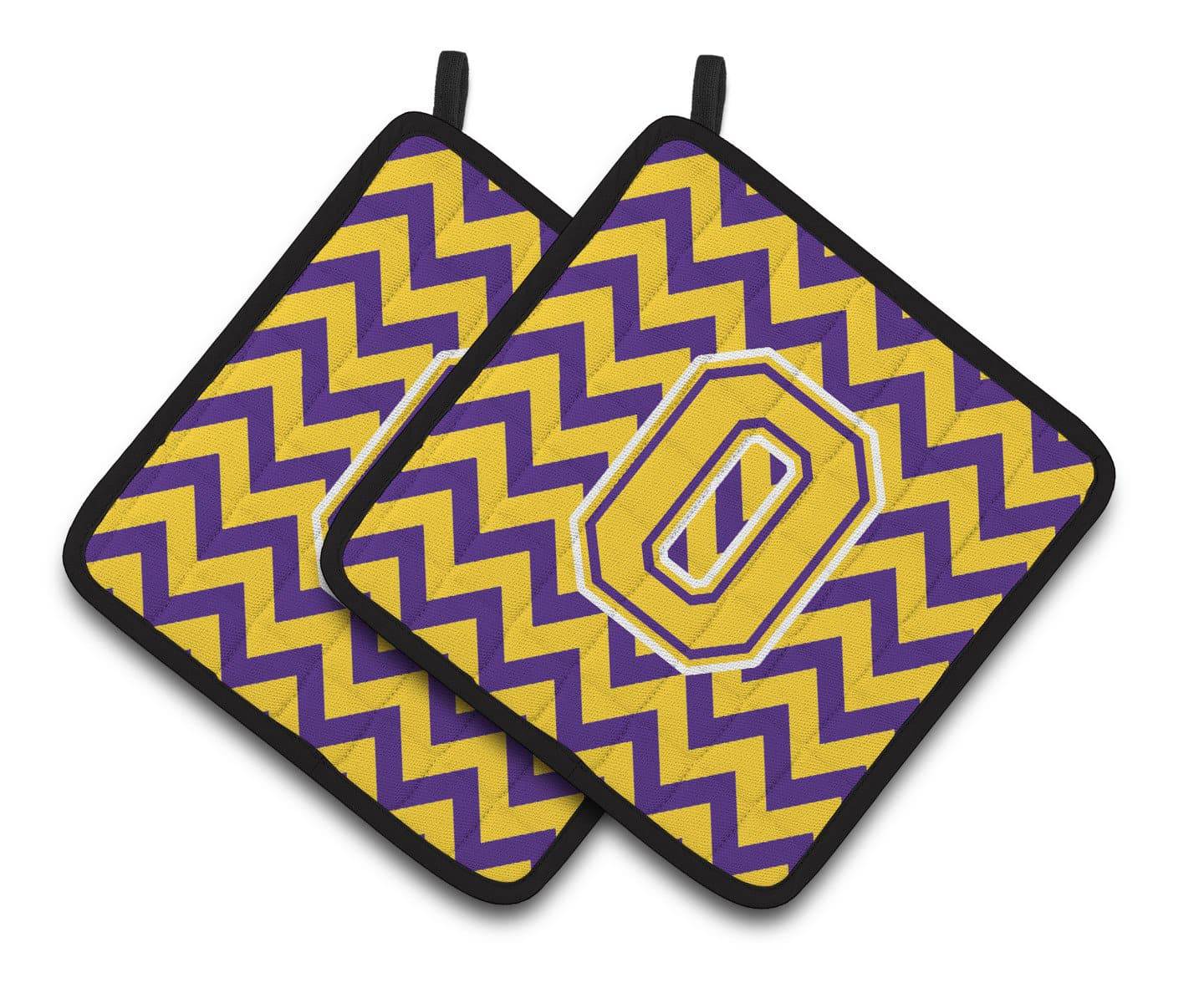 Letter O Chevron Purple and Gold Pair of Pot Holders CJ1041-OPTHD - the-store.com