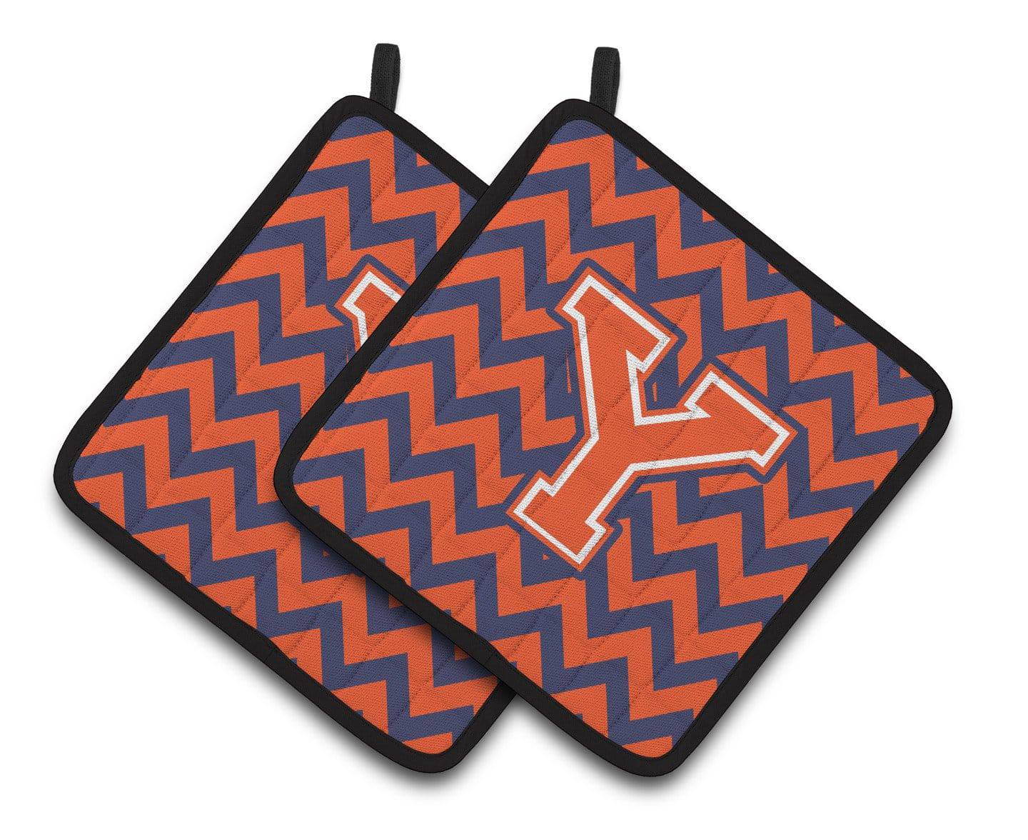 Letter Y Chevron Orange and Blue Pair of Pot Holders CJ1042-YPTHD - the-store.com
