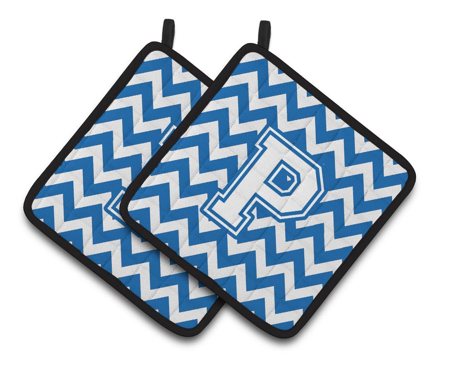 Letter P Chevron Blue and White Pair of Pot Holders CJ1045-PPTHD - the-store.com