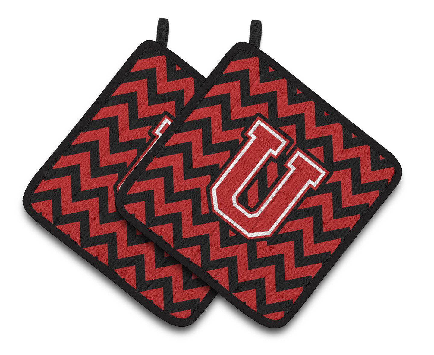 Letter U Chevron Black and Red   Pair of Pot Holders CJ1047-UPTHD - the-store.com