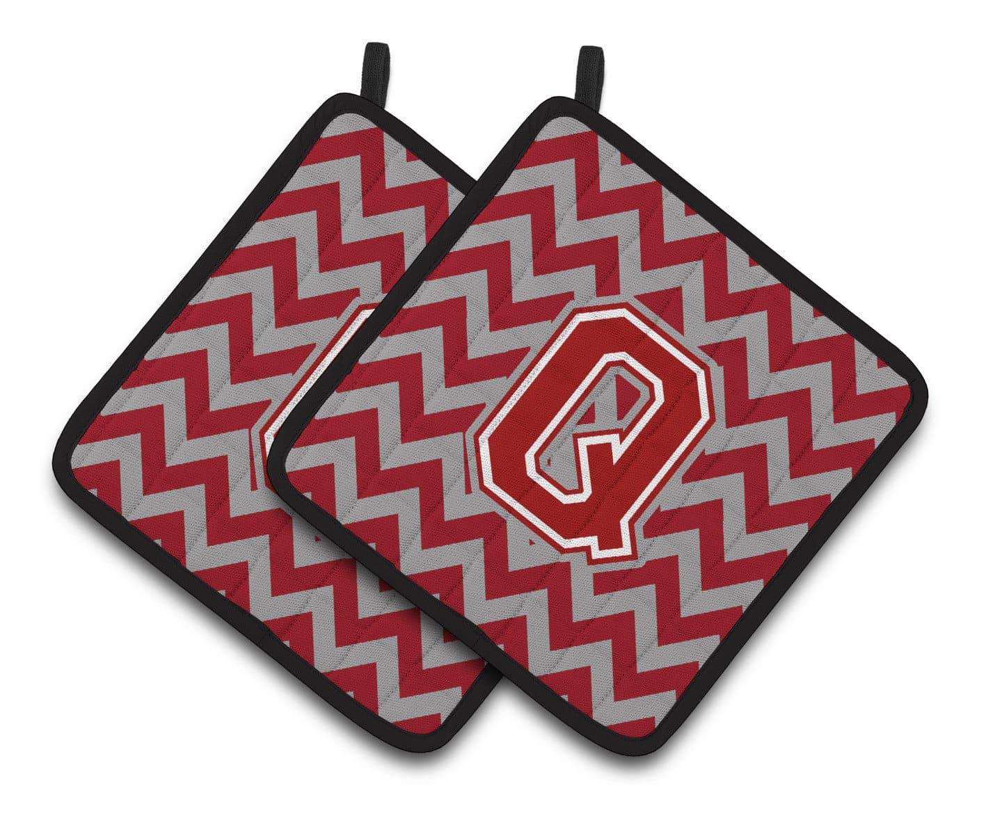 Letter Q Chevron Maroon and White Pair of Pot Holders CJ1049-QPTHD - the-store.com