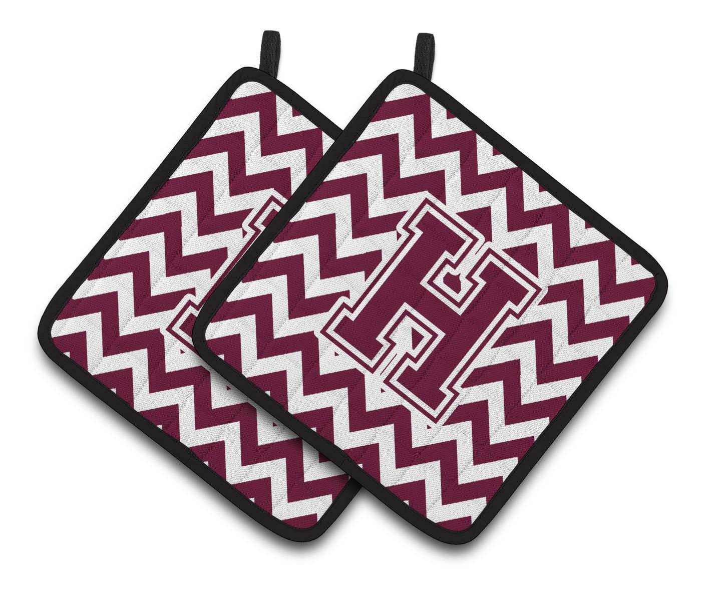 Letter H Chevron Maroon and White  Pair of Pot Holders CJ1051-HPTHD - the-store.com