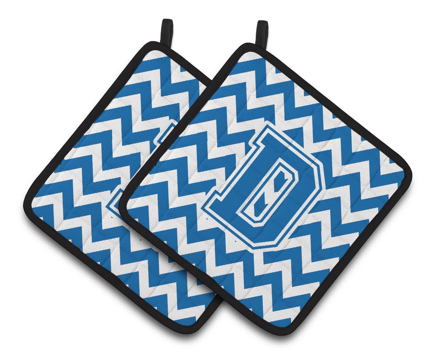 Letter D Chevron Blue and White Pair of Pot Holders CJ1056-DPTHD - the-store.com