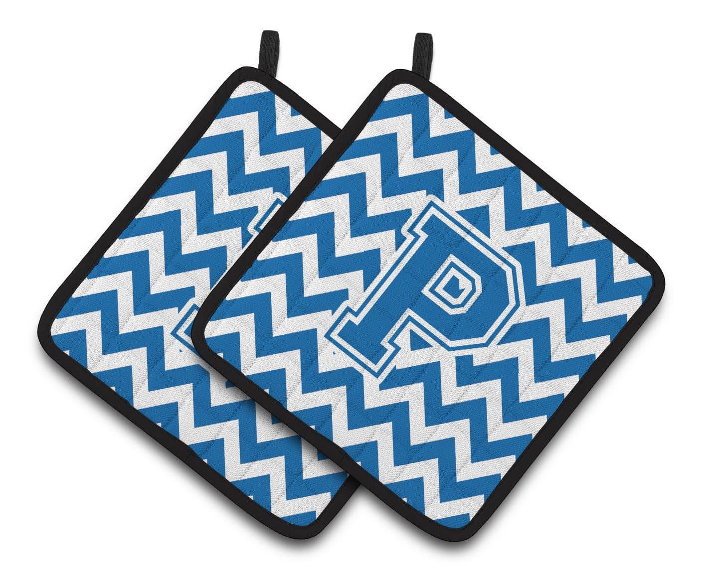Letter P Chevron Blue and White Pair of Pot Holders CJ1056-PPTHD - the-store.com