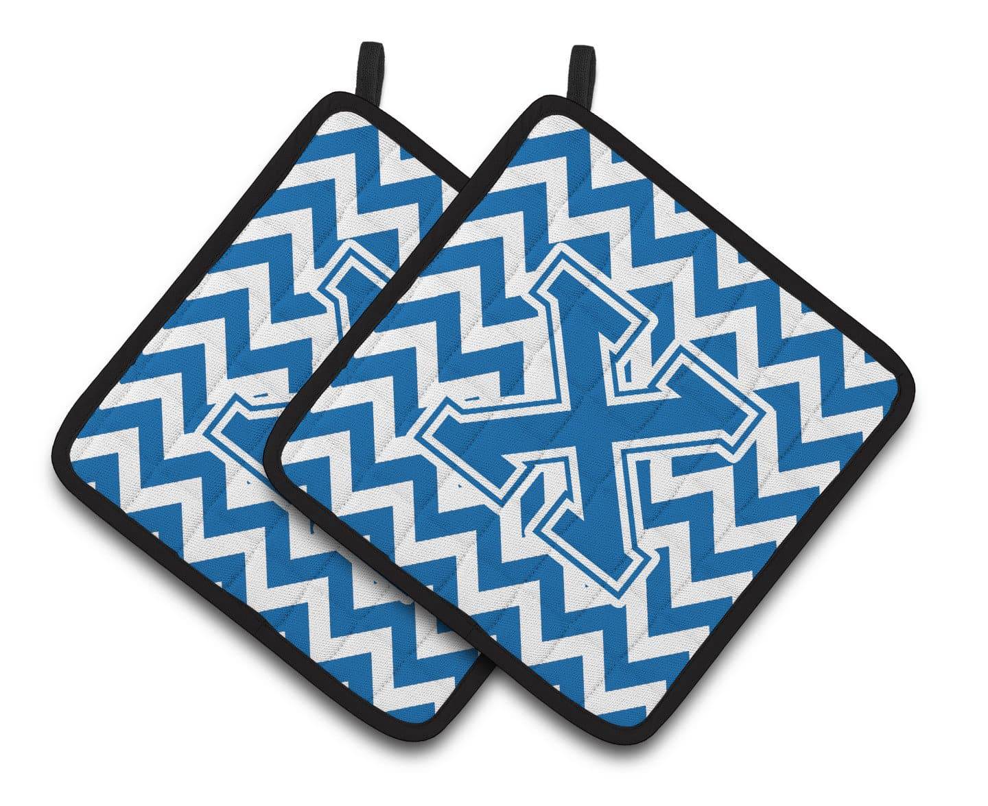 Letter X Chevron Blue and White Pair of Pot Holders CJ1056-XPTHD - the-store.com