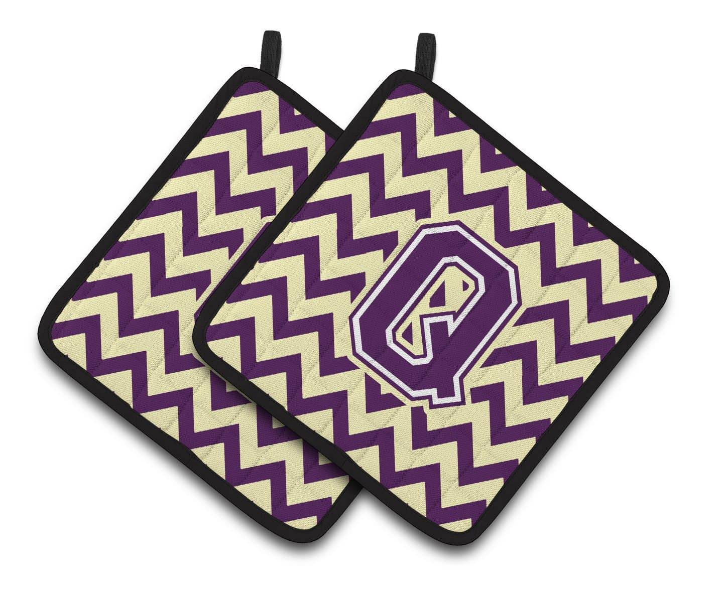 Letter Q Chevron Purple and Gold Pair of Pot Holders CJ1058-QPTHD - the-store.com