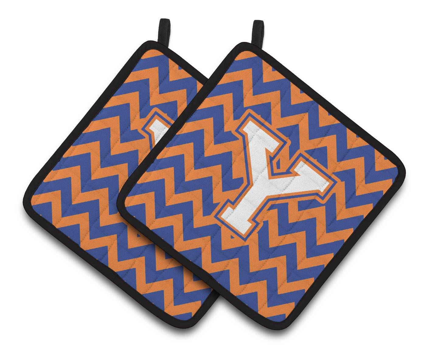Letter Y Chevron Blue and Orange #3 Pair of Pot Holders CJ1060-YPTHD - the-store.com