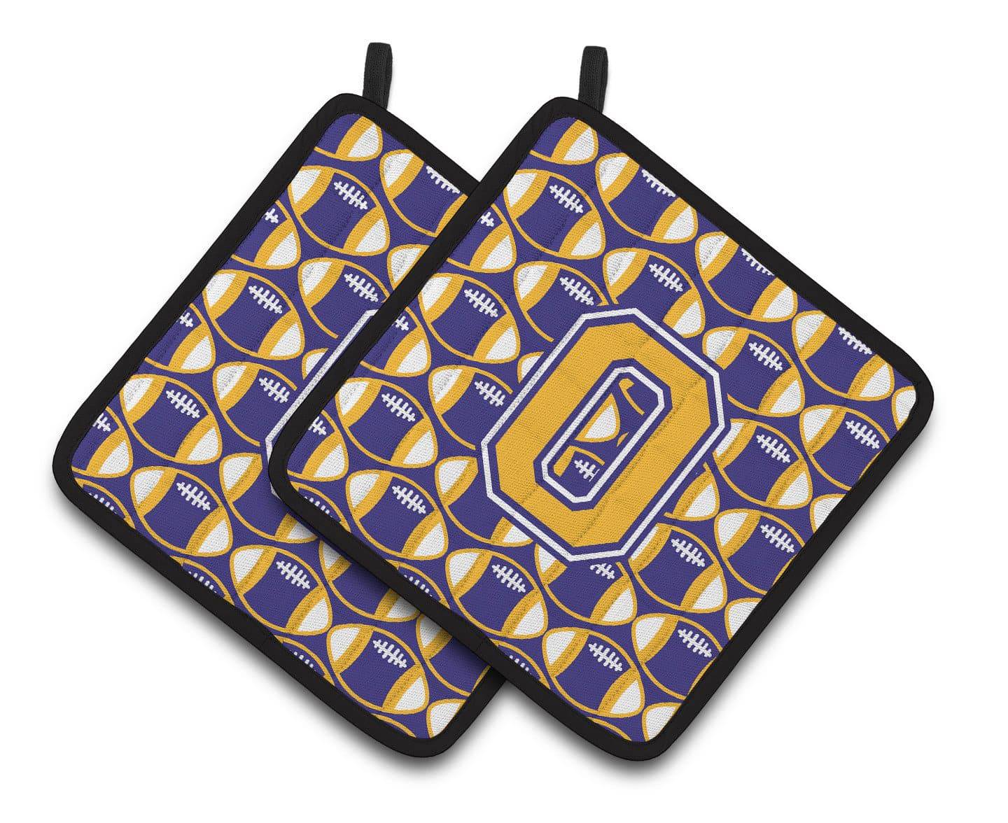 Letter O Football Purple and Gold Pair of Pot Holders CJ1064-OPTHD - the-store.com