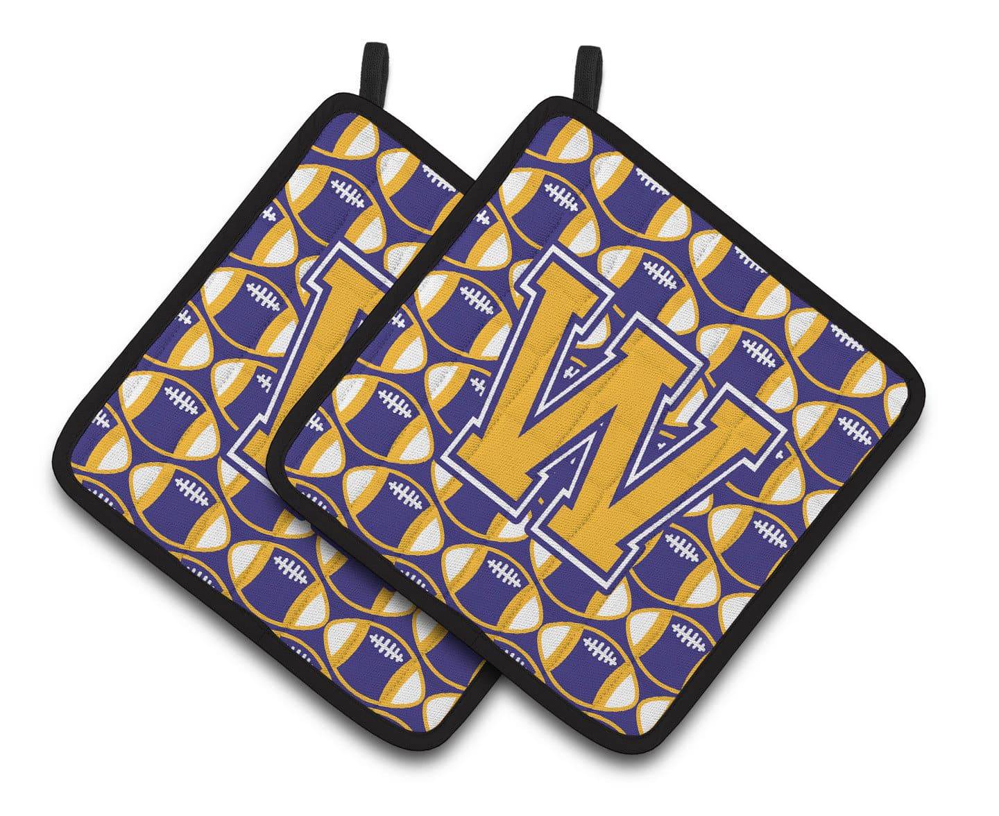 Letter W Football Purple and Gold Pair of Pot Holders CJ1064-WPTHD - the-store.com
