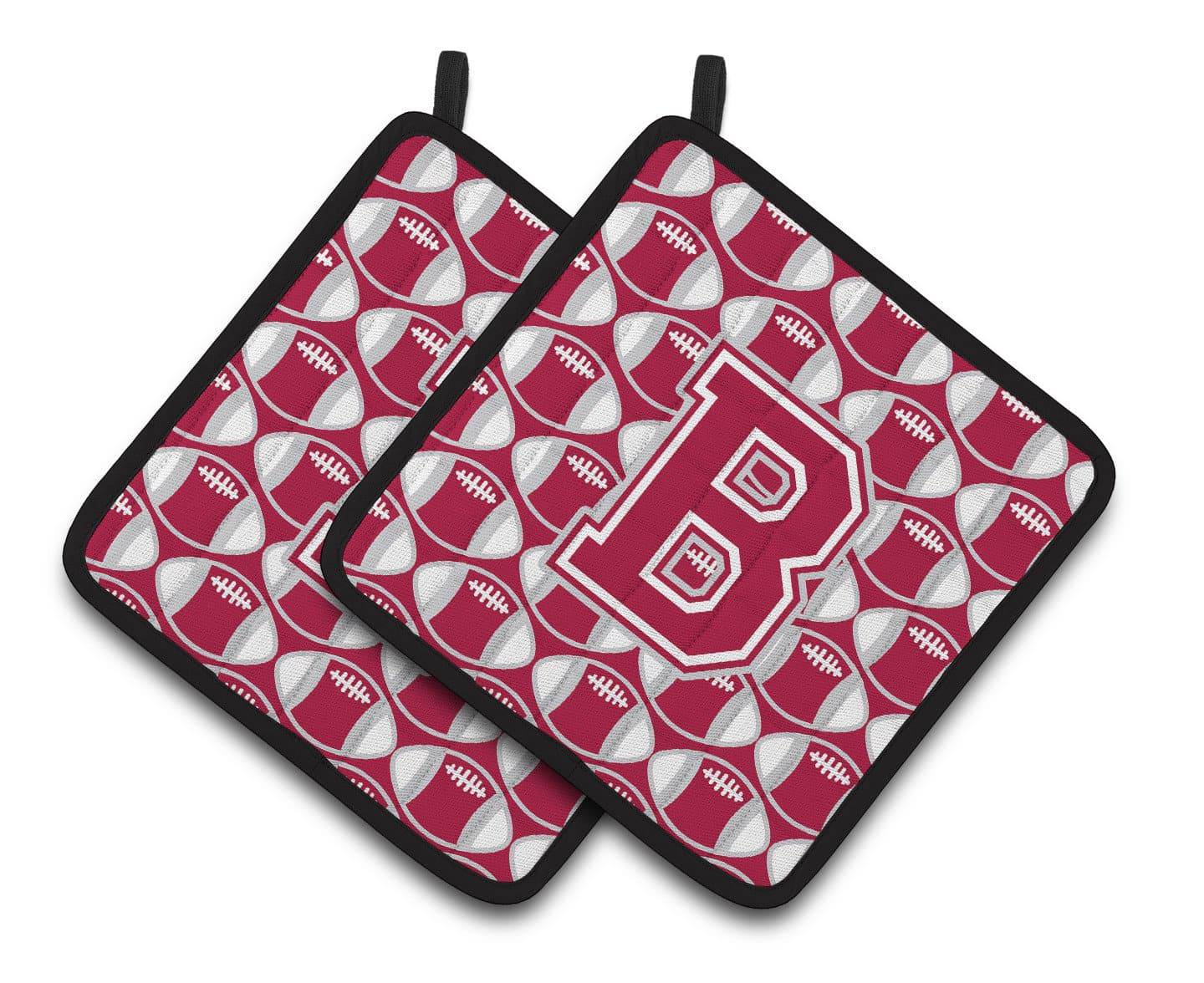 "Letter B Football Crimson, grey and white Pair of Pot Holders CJ1065-BPTHD" - the-store.com