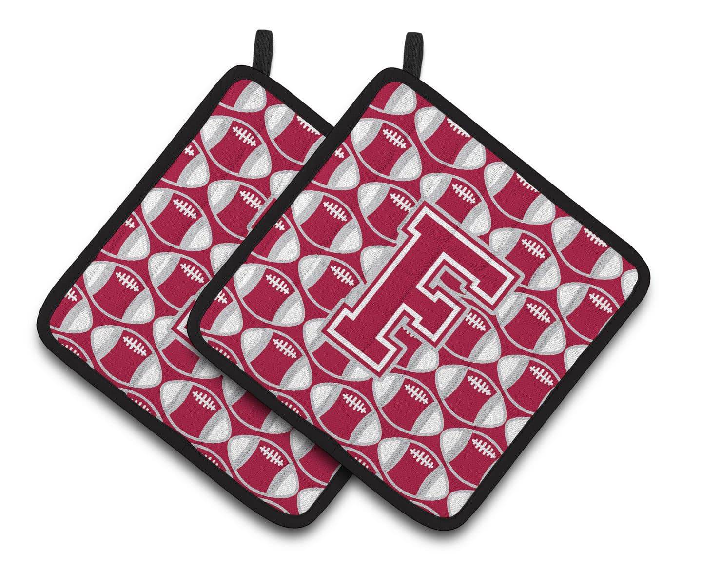 "Letter F Football Crimson, grey and white Pair of Pot Holders CJ1065-FPTHD" - the-store.com
