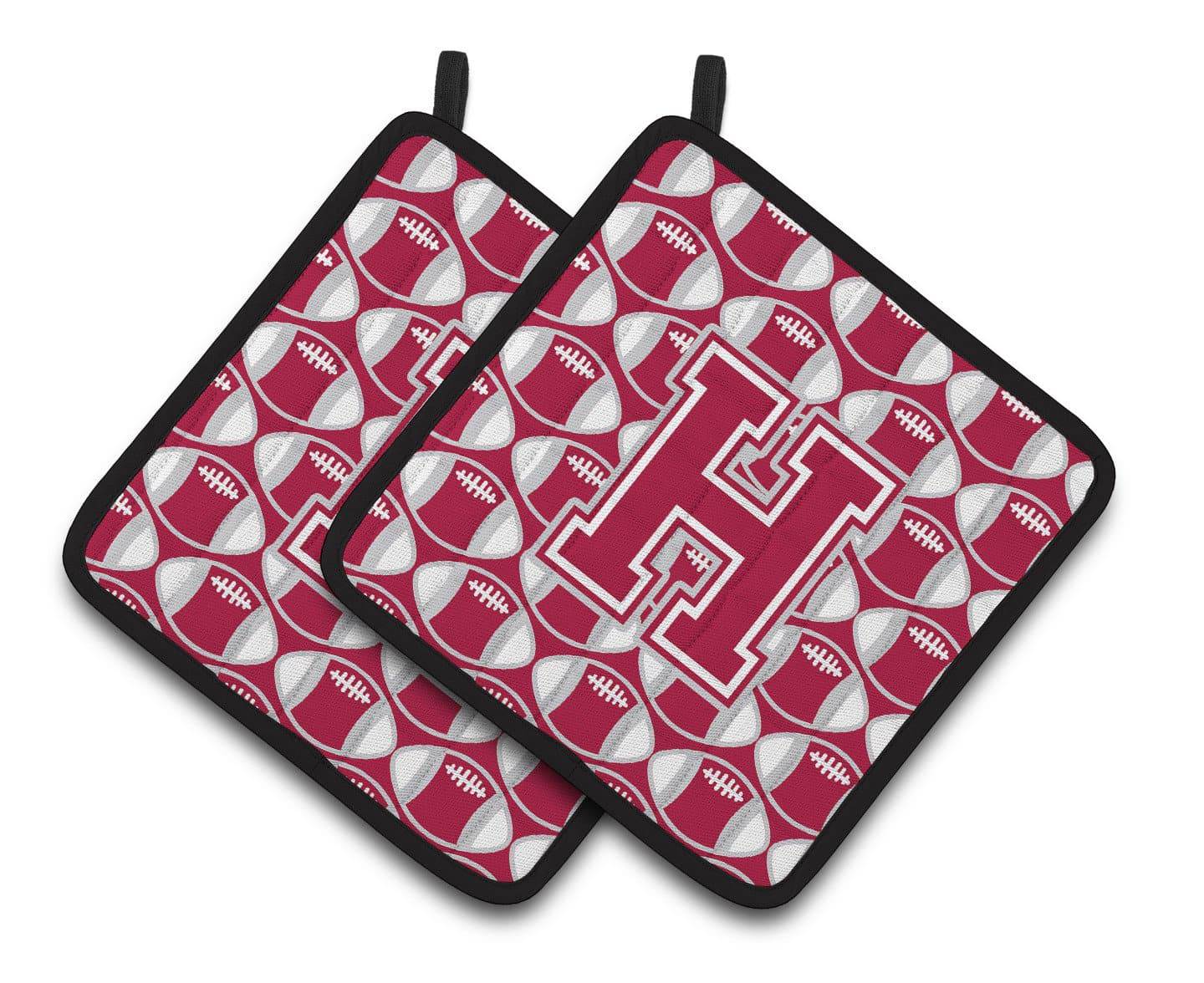 "Letter H Football Crimson, grey and white Pair of Pot Holders CJ1065-HPTHD" - the-store.com