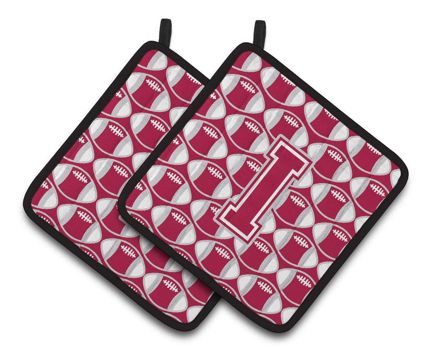 "Letter I Football Crimson, grey and white Pair of Pot Holders CJ1065-IPTHD" - the-store.com