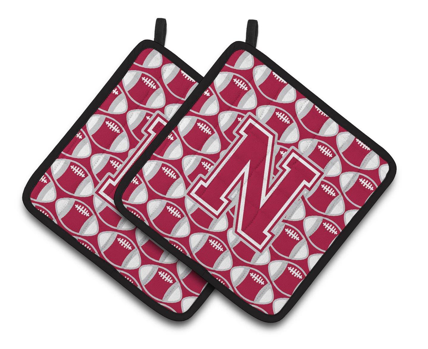 "Letter N Football Crimson, grey and white Pair of Pot Holders CJ1065-NPTHD" - the-store.com