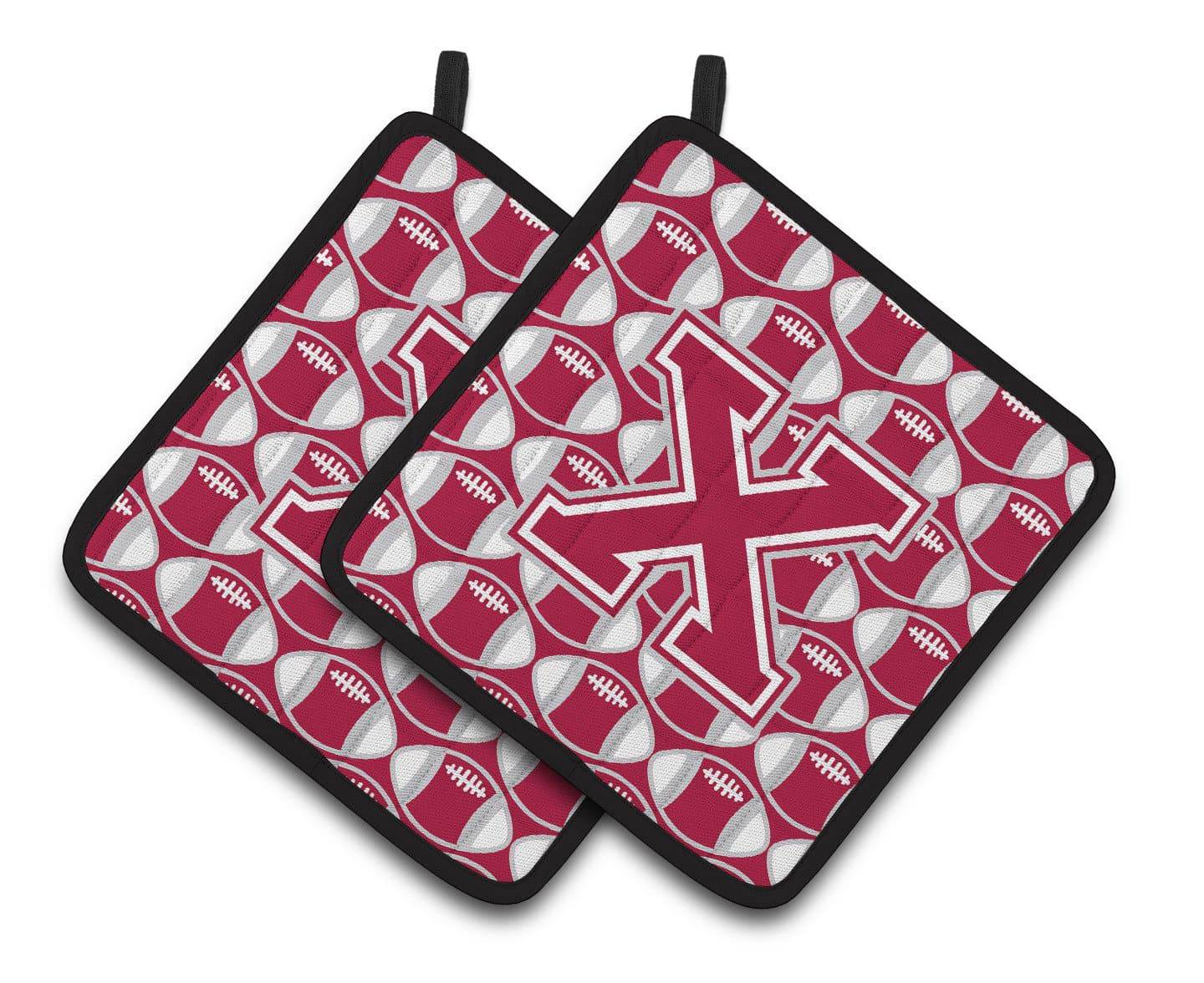 "Letter X Football Crimson, grey and white Pair of Pot Holders CJ1065-XPTHD" - the-store.com