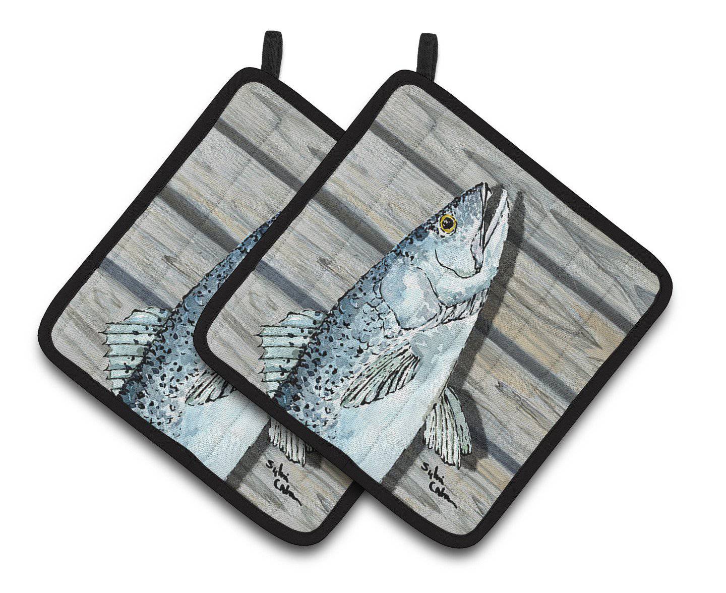 Fish Speckled Trout Pair of Pot Holders 8494PTHD - the-store.com