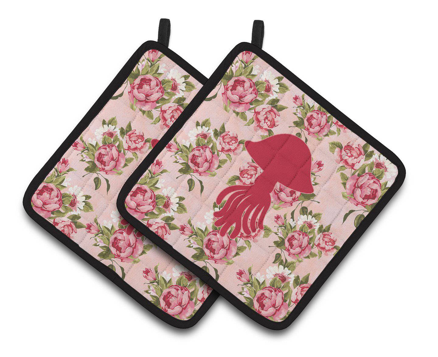 Jellyfish Shabby Chic Pink Roses  Pair of Pot Holders BB1089-RS-PK-PTHD - the-store.com
