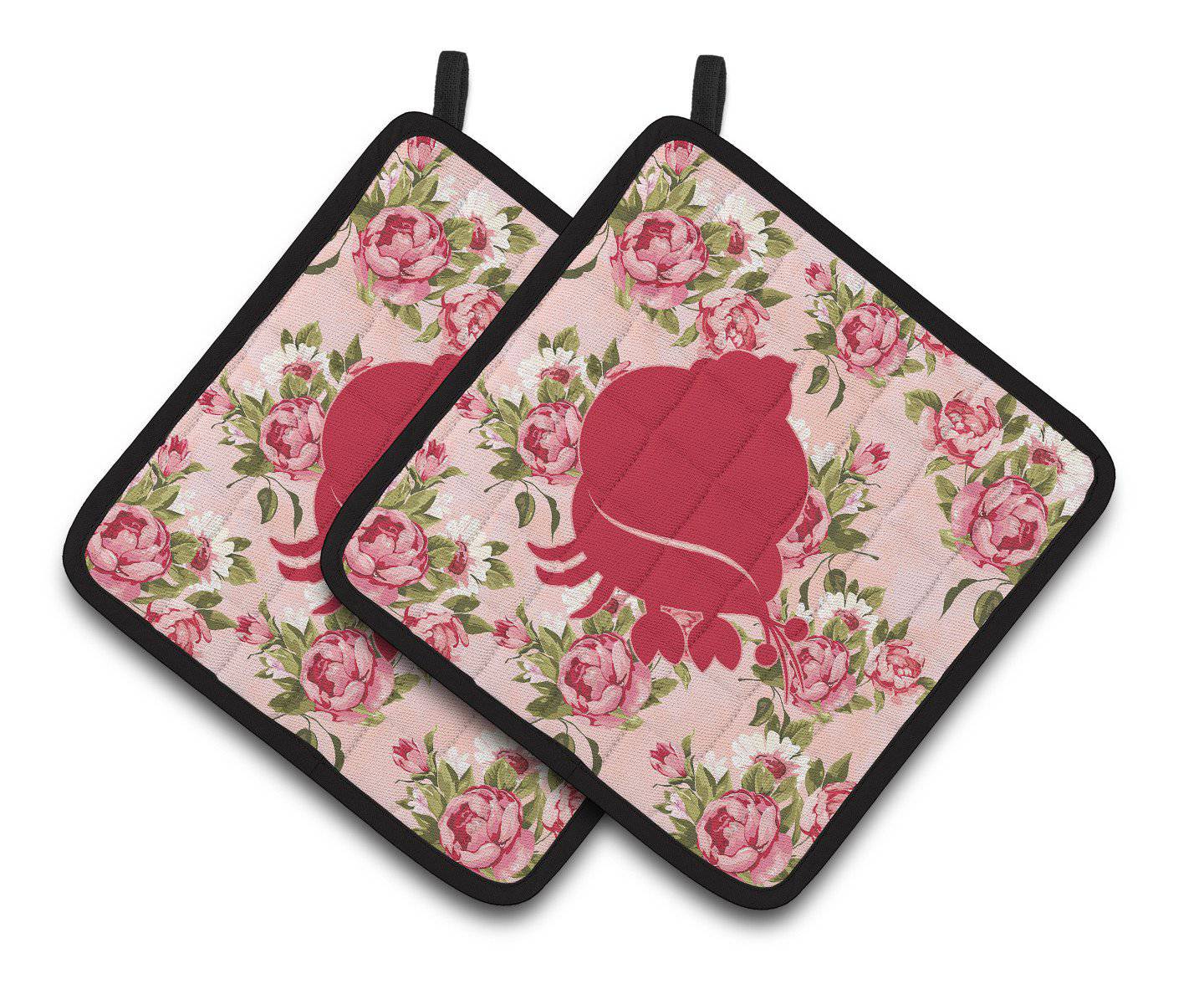 Hermit Crab Shabby Chic Pink Roses  Pair of Pot Holders BB1102-RS-PK-PTHD - the-store.com