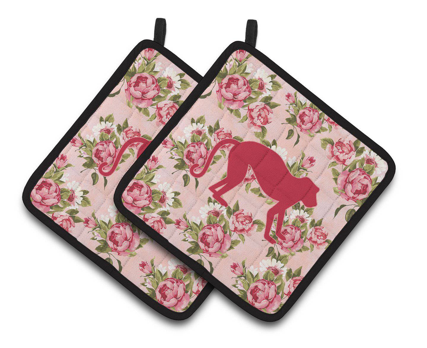 Monkey Shabby Chic Pink Roses  Pair of Pot Holders BB1128-RS-PK-PTHD - the-store.com