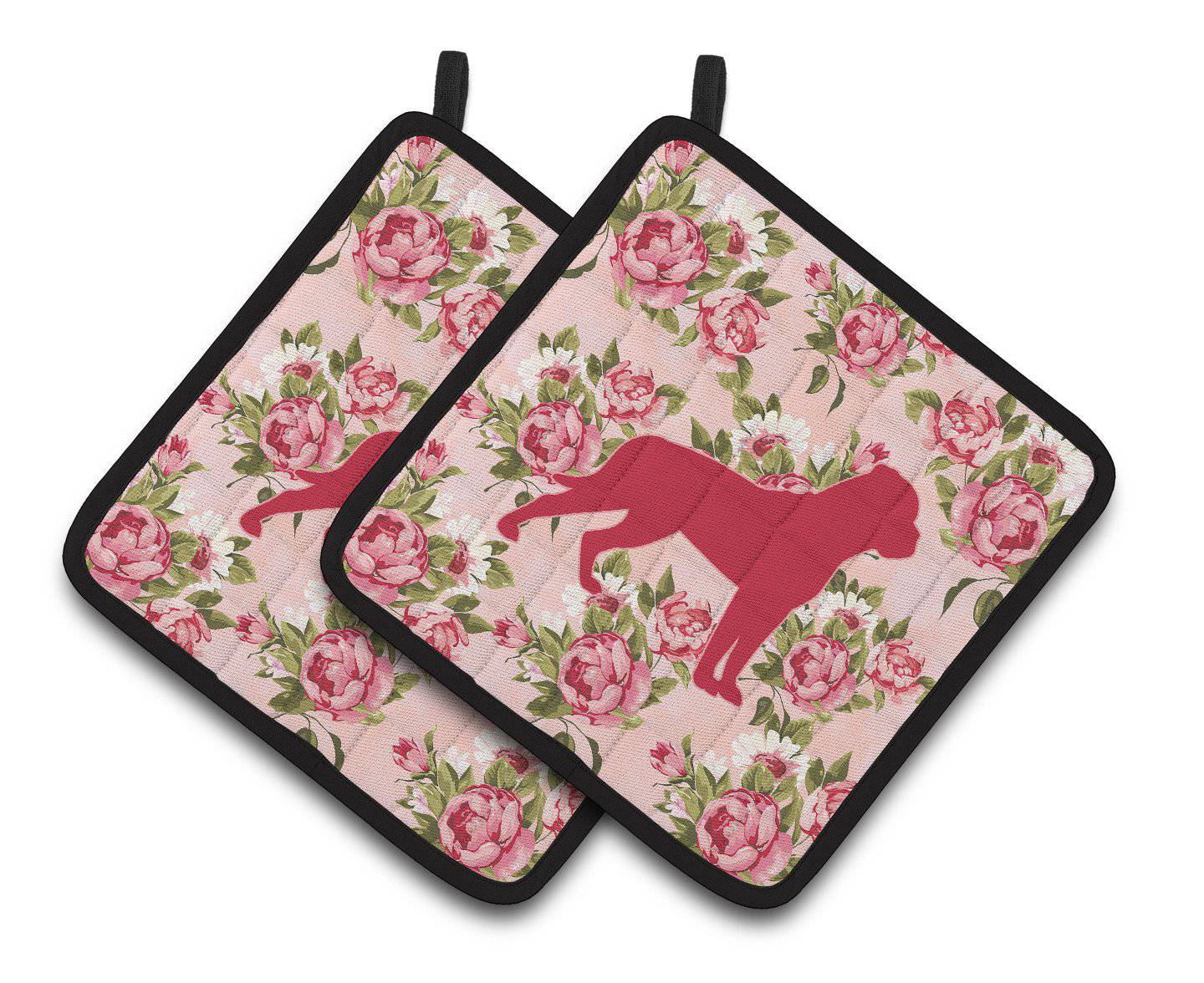Rottweiler Shabby Chic Pink Roses  Pair of Pot Holders BB1083-RS-PK-PTHD - the-store.com