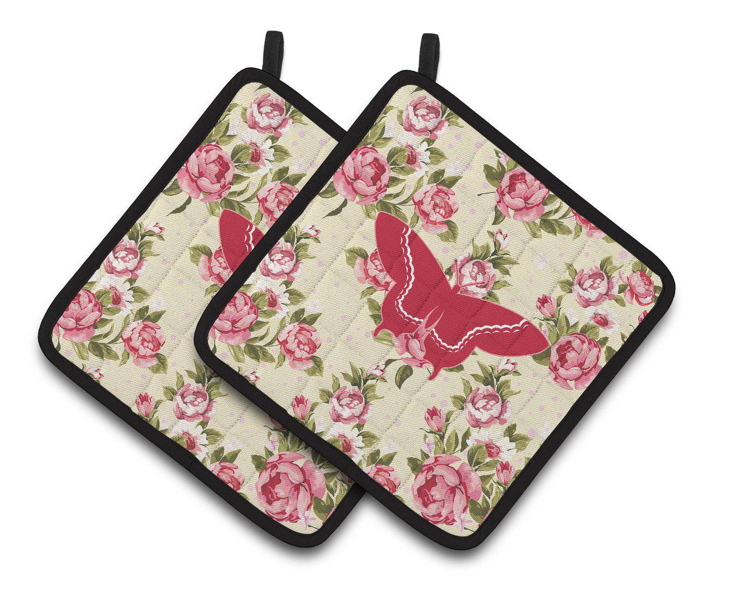 Butterfly Shabby Chic Yellow Roses  Pair of Pot Holders BB1030-RS-YW-PTHD - the-store.com
