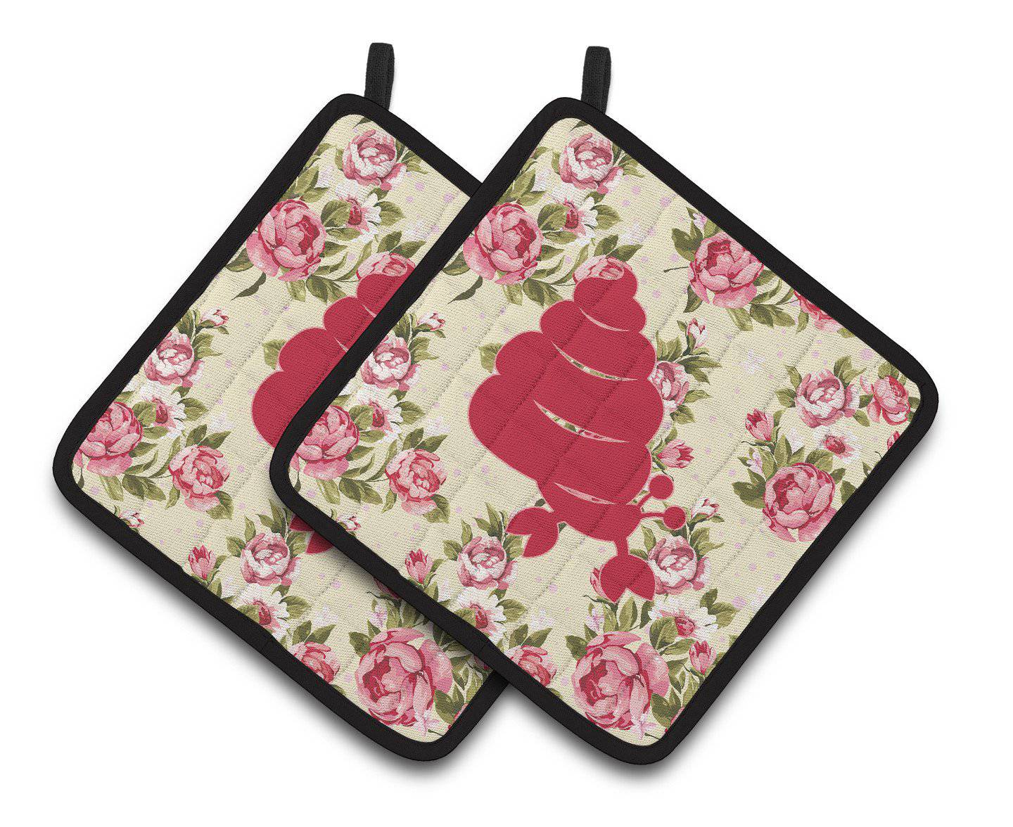 Hermit Crab Shabby Chic Yellow Roses  Pair of Pot Holders BB1092-RS-YW-PTHD - the-store.com