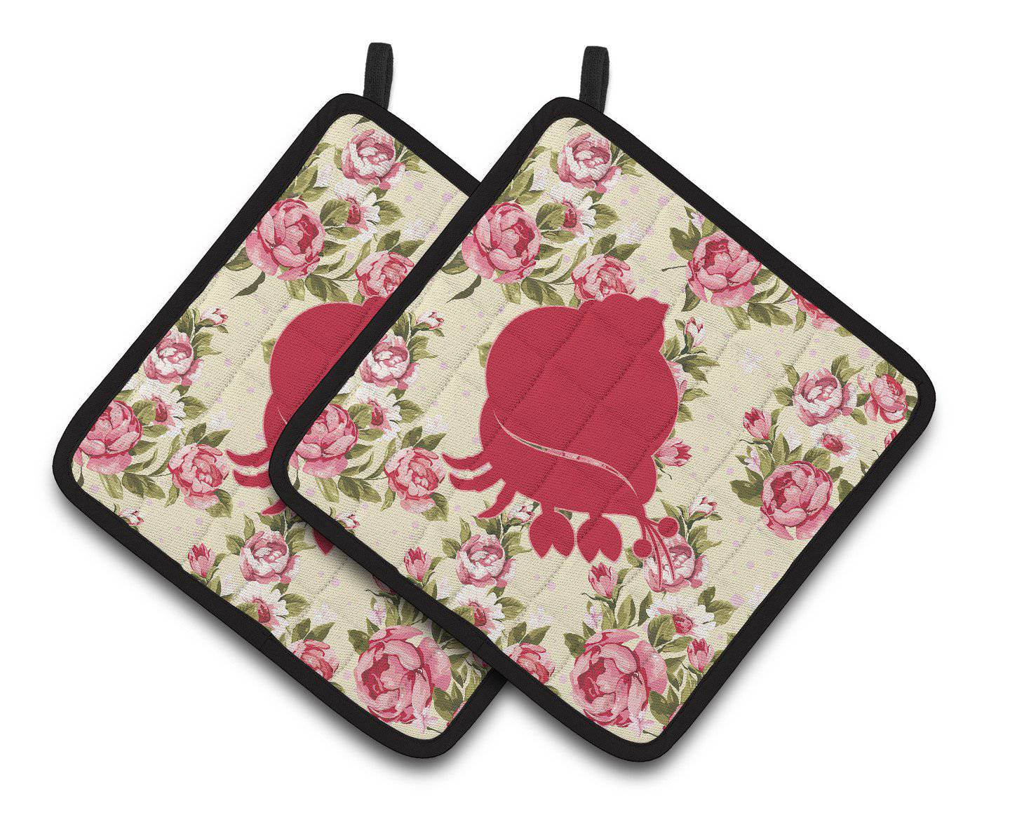 Hermit Crab Shabby Chic Yellow Roses  Pair of Pot Holders BB1102-RS-YW-PTHD - the-store.com