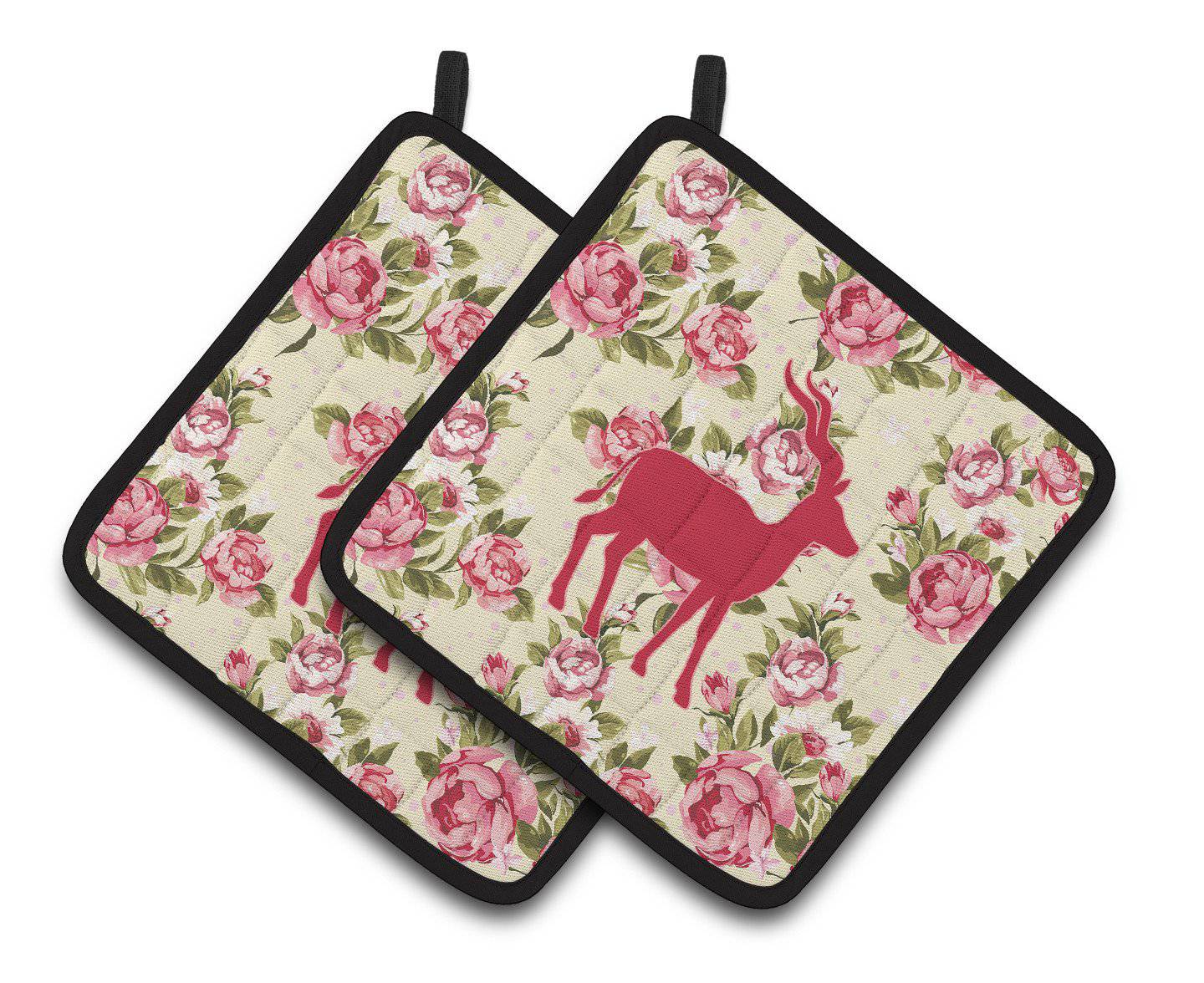 Deer Shabby Chic Yellow Roses  Pair of Pot Holders BB1121-RS-YW-PTHD - the-store.com