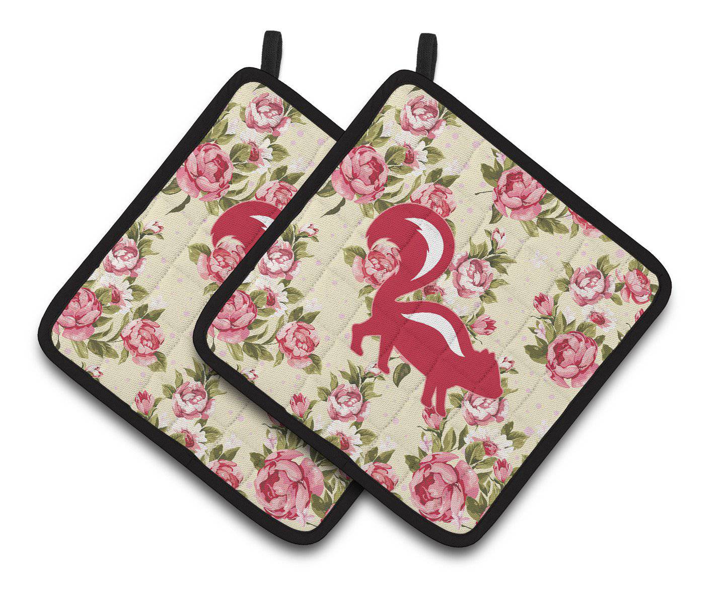 Skunk Shabby Chic Yellow Roses  Pair of Pot Holders BB1125-RS-YW-PTHD - the-store.com