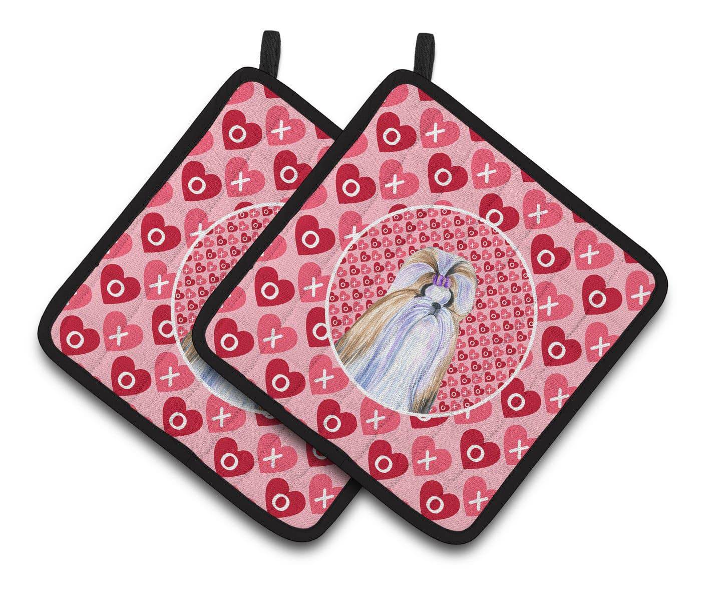 Shih Tzu Hearts Love and Valentine's Day Portrait Pair of Pot Holders SS4465PTHD - the-store.com