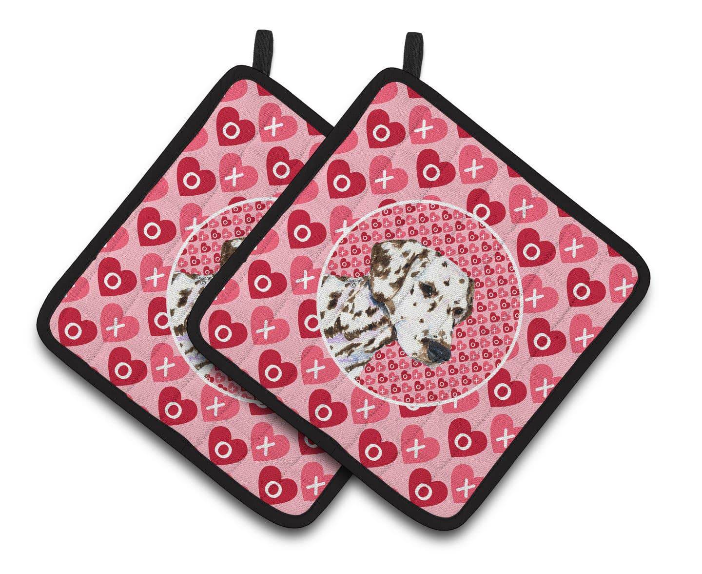 Dalmatian Hearts Love and Valentine's Day Portrait Pair of Pot Holders SS4469PTHD - the-store.com