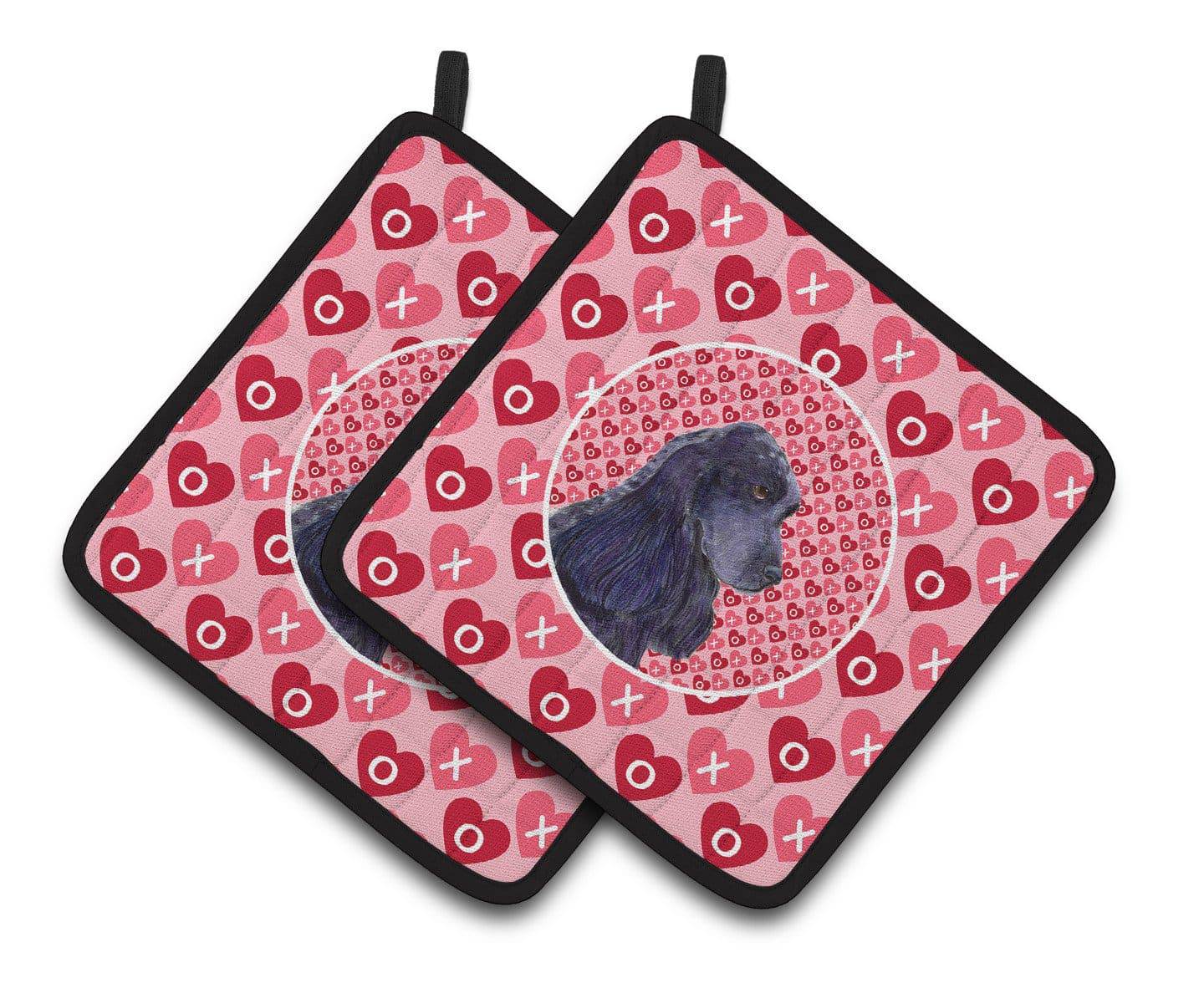 Black Cocker Spaniel Hearts Love Valentine's Day Pair of Pot Holders SS4471PTHD - the-store.com