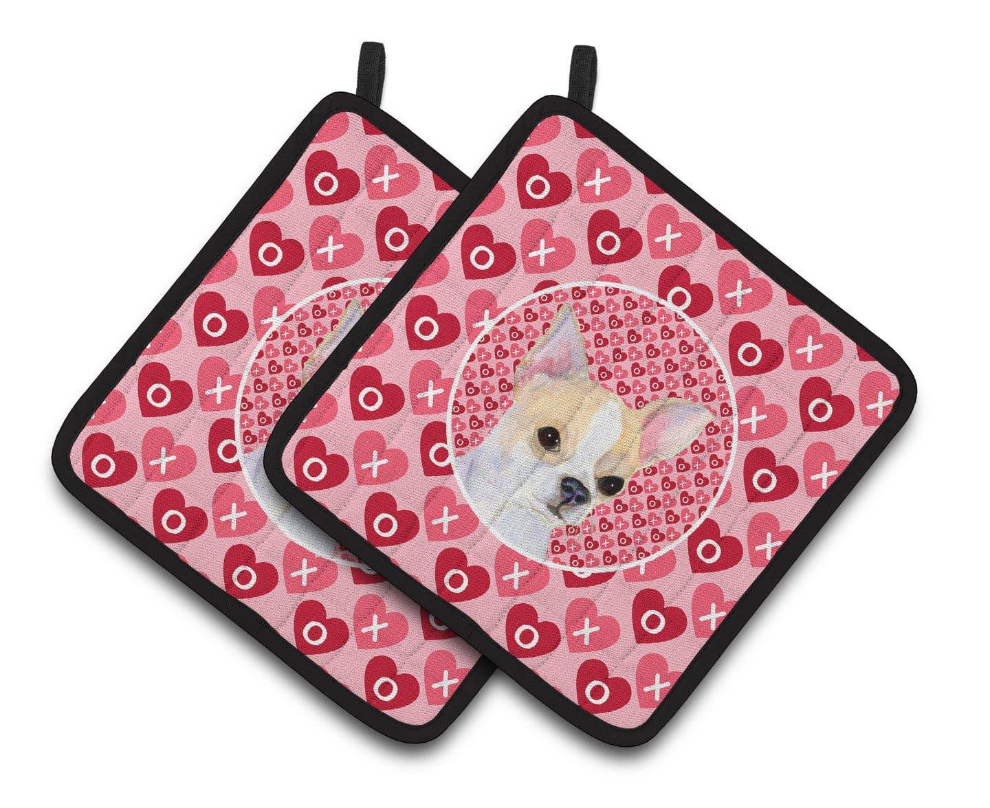 Chihuahua Hearts Love and Valentine's Day Portrait Pair of Pot Holders SS4474PTHD - the-store.com