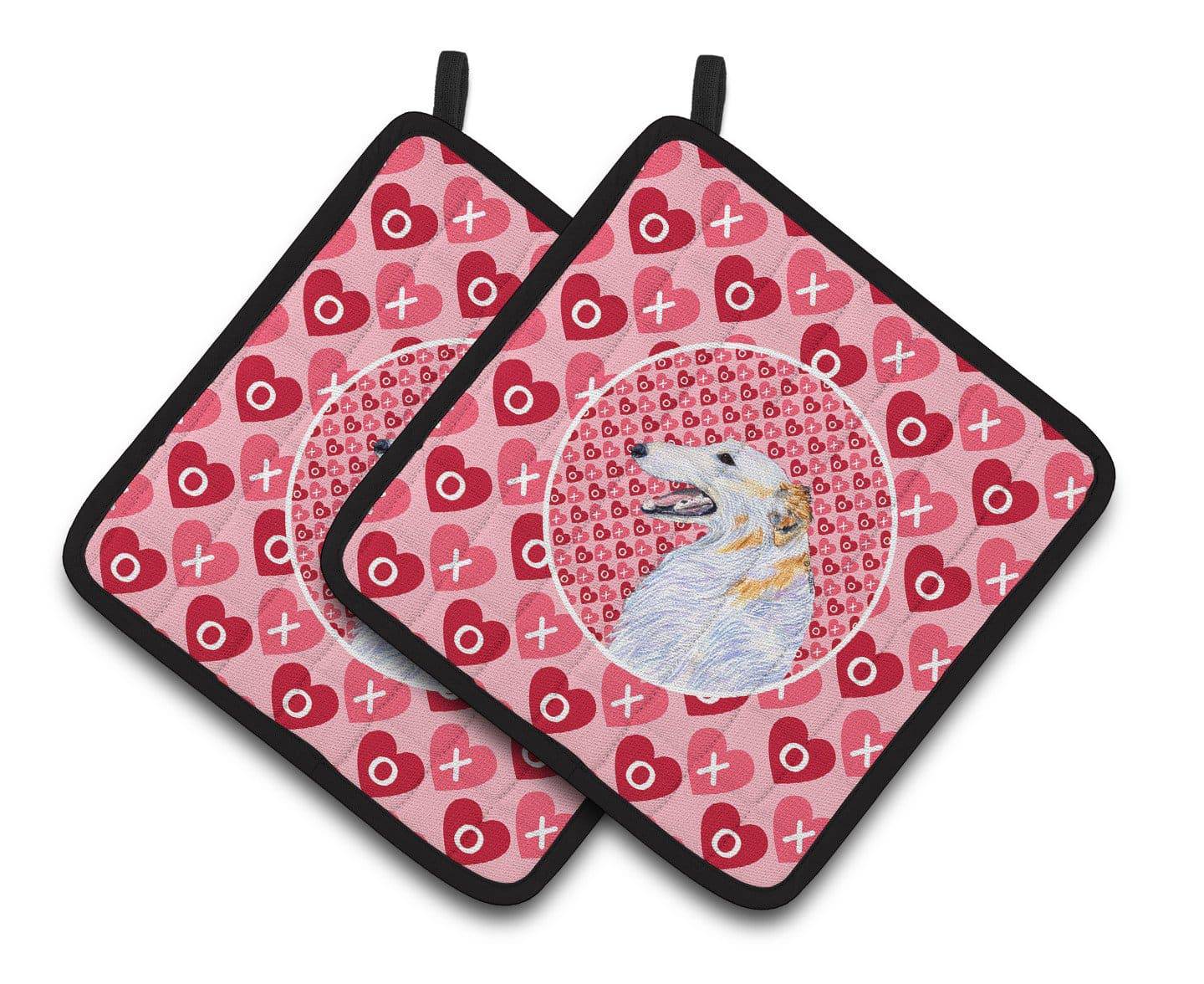 Borzoi Hearts Love and Valentine's Day Portrait Pair of Pot Holders SS4475PTHD - the-store.com