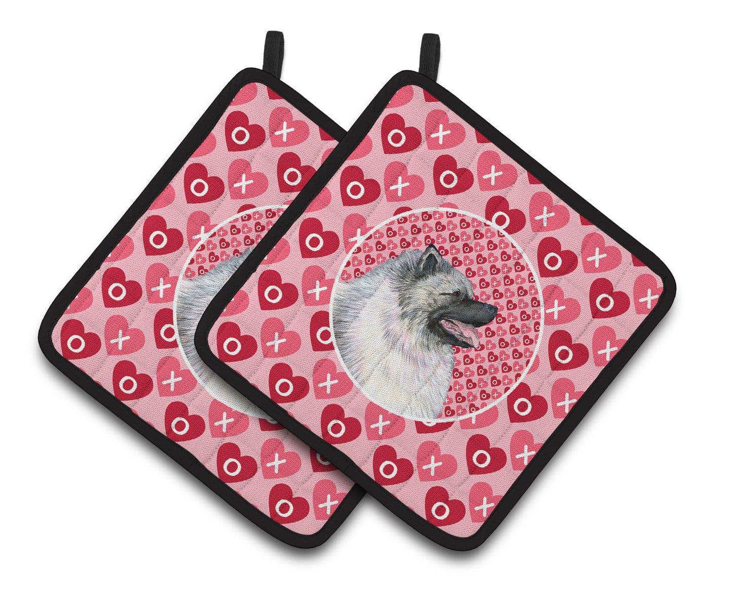 Keeshond Hearts Love and Valentine's Day Portrait Pair of Pot Holders SS4488PTHD - the-store.com