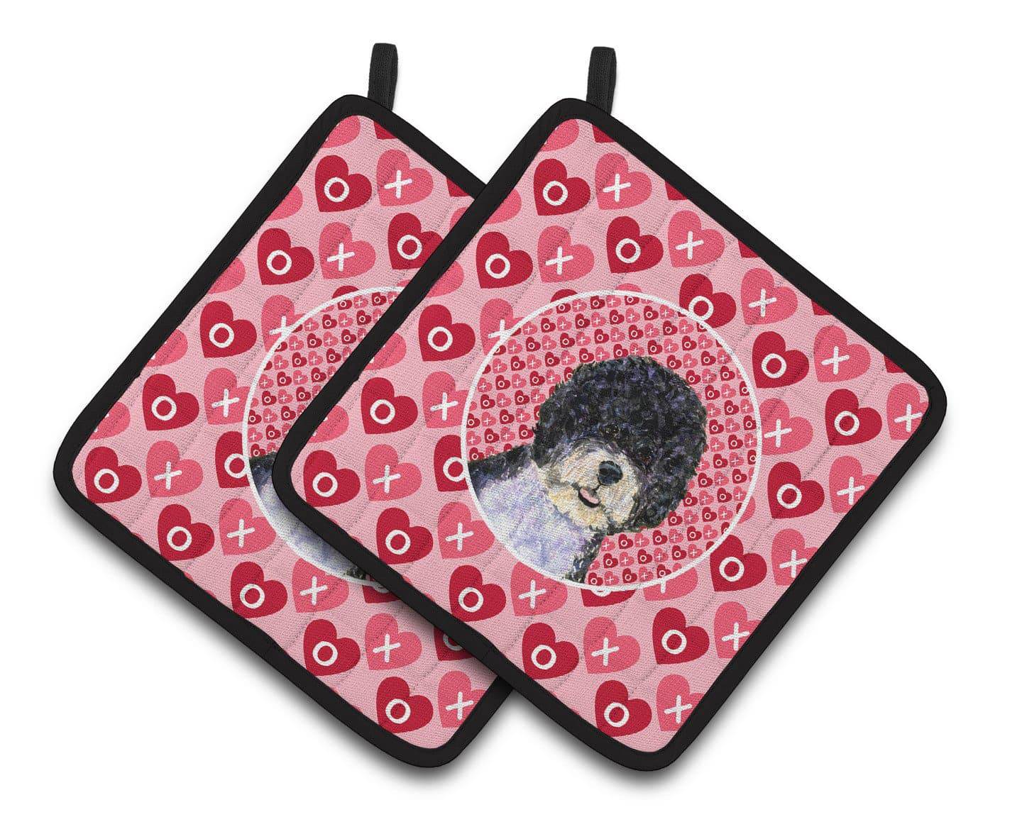 Portuguese Water Dog Hearts Love Valentine's Day Pair of Pot Holders SS4490PTHD - the-store.com