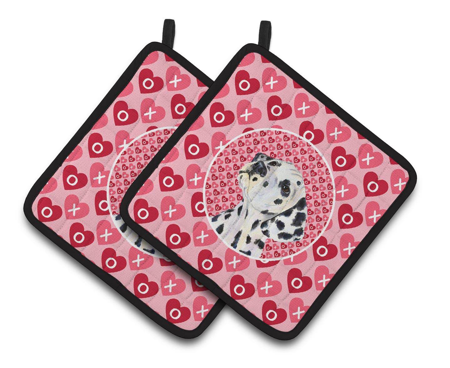 Dalmatian Hearts Love and Valentine's Day Portrait Pair of Pot Holders SS4492PTHD - the-store.com