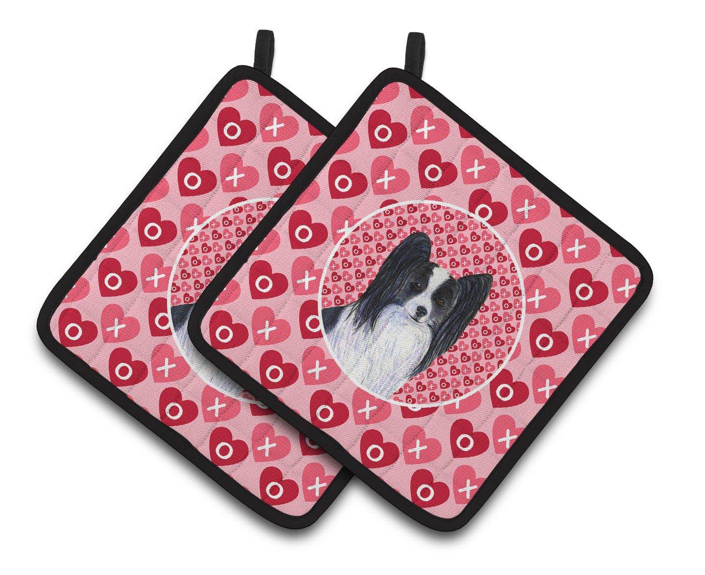 Papillon Hearts Love and Valentine's Day Portrait Pair of Pot Holders SS4505PTHD - the-store.com