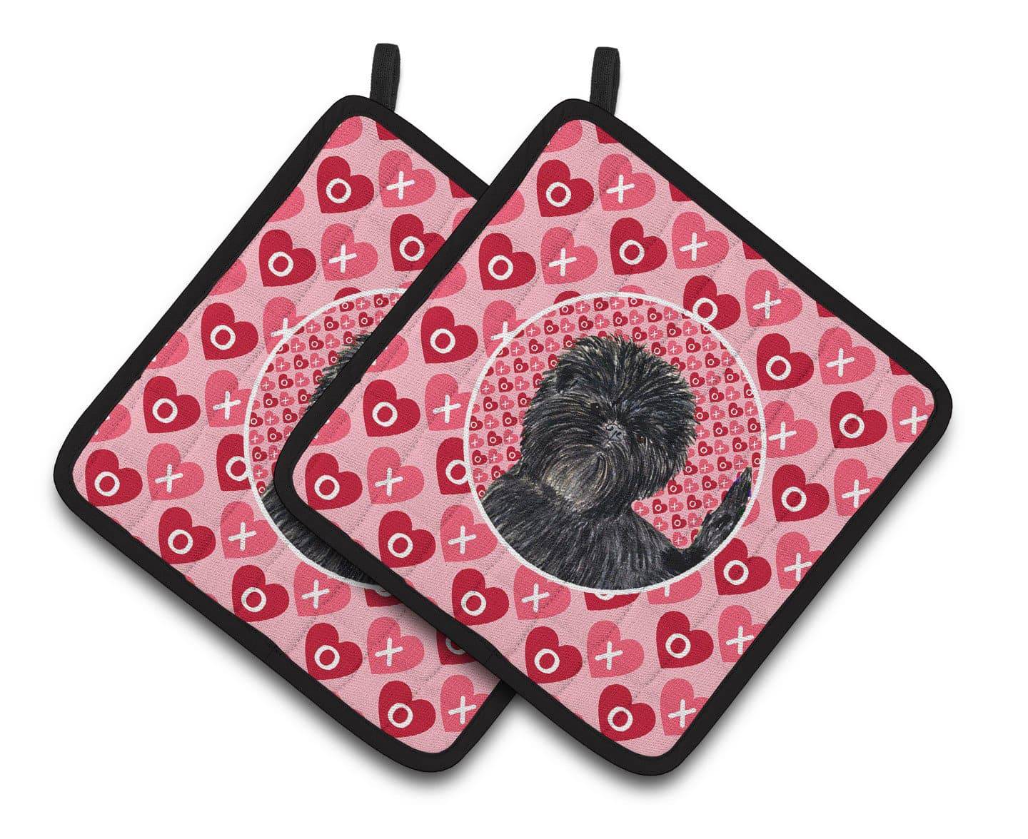 Affenpinscher Hearts Love and Valentine's Day Portrait Pair of Pot Holders SS4511PTHD - the-store.com