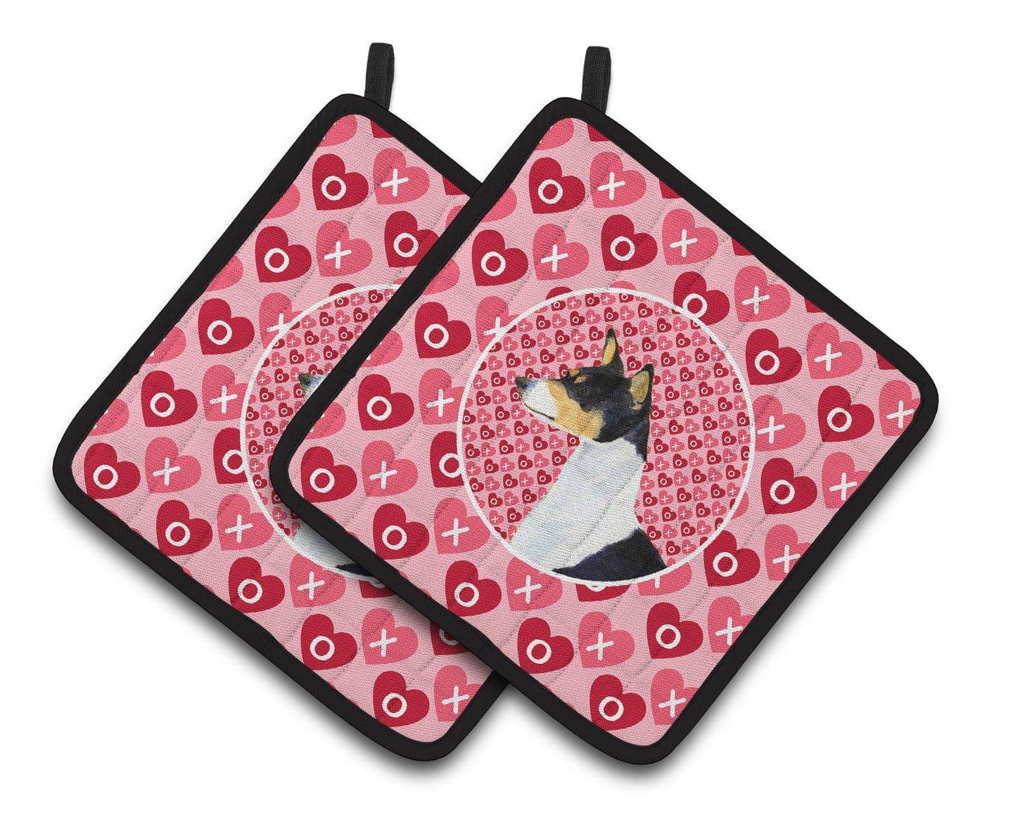 Basenji Hearts Love and Valentine's Day Portrait Pair of Pot Holders SS4514PTHD - the-store.com